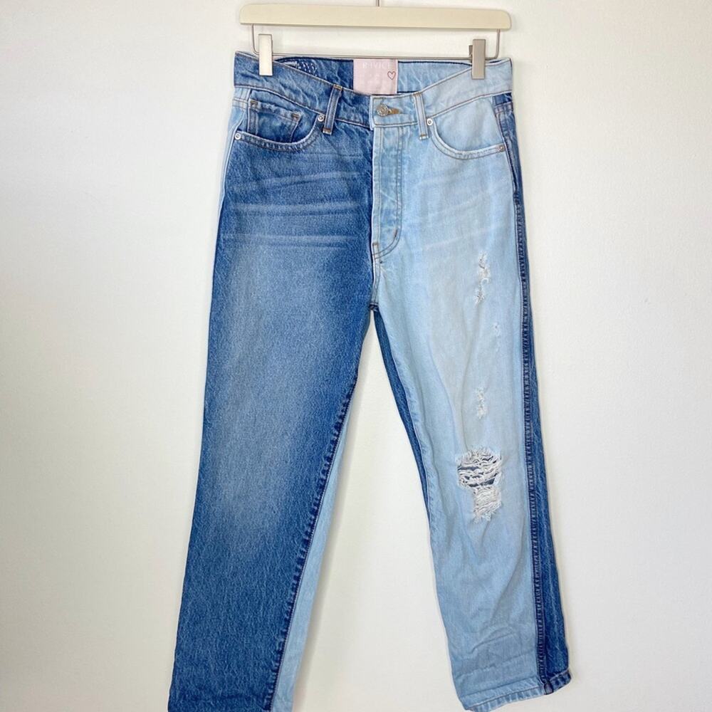 Revice Two Tone Denim Straight Leg Blue Jeans Size 4/27